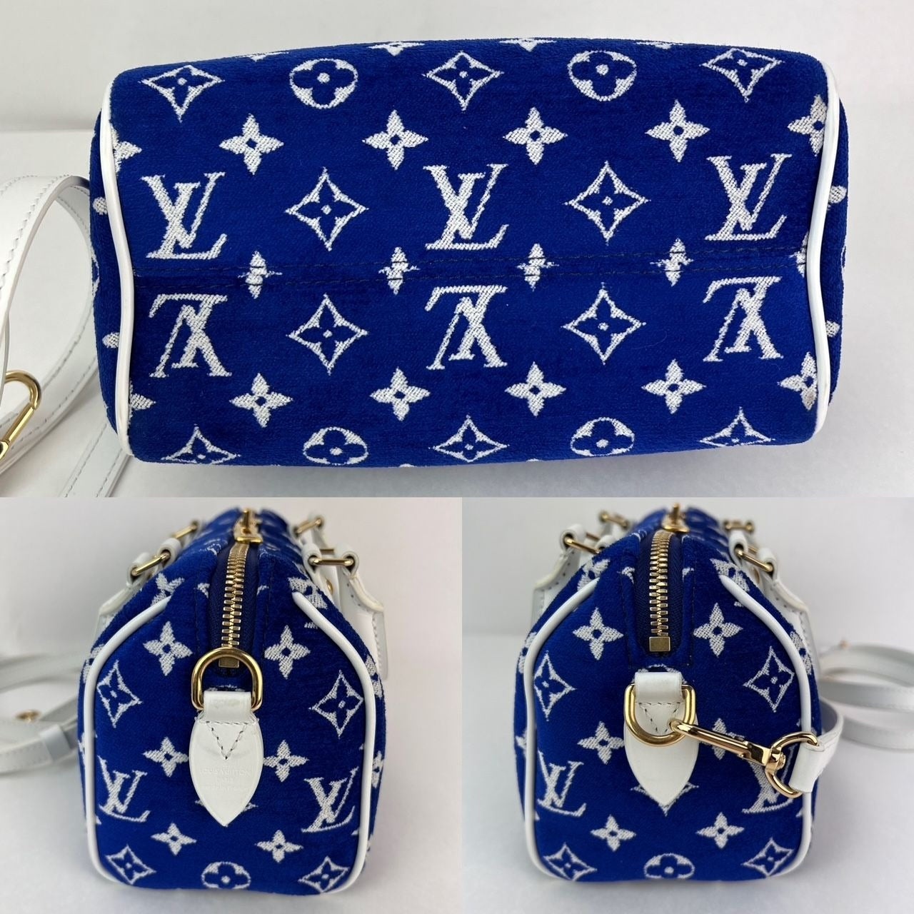 Louis Vuitton Jacquard Velvet Speedy 20 Bandouliere Blue Crossbody Bag - 5