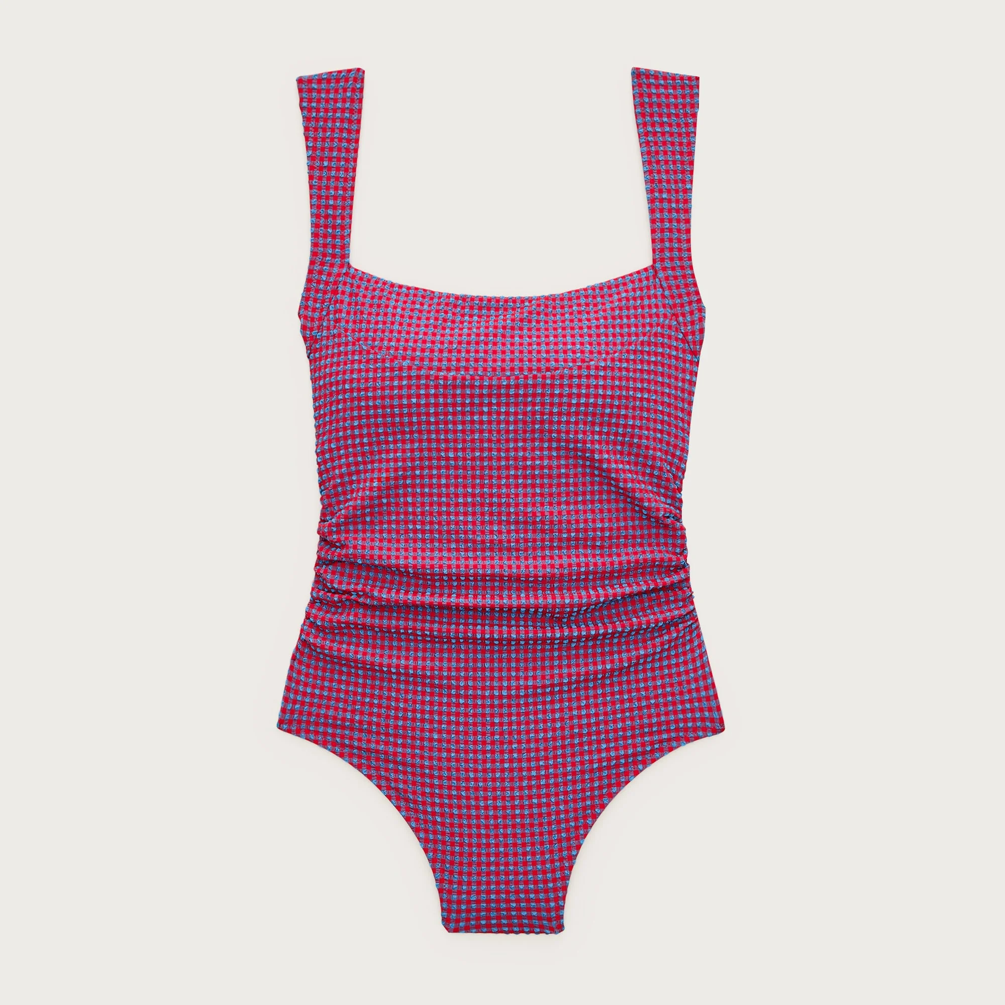 Nia ruched squareneck one-piece in gingham - 1