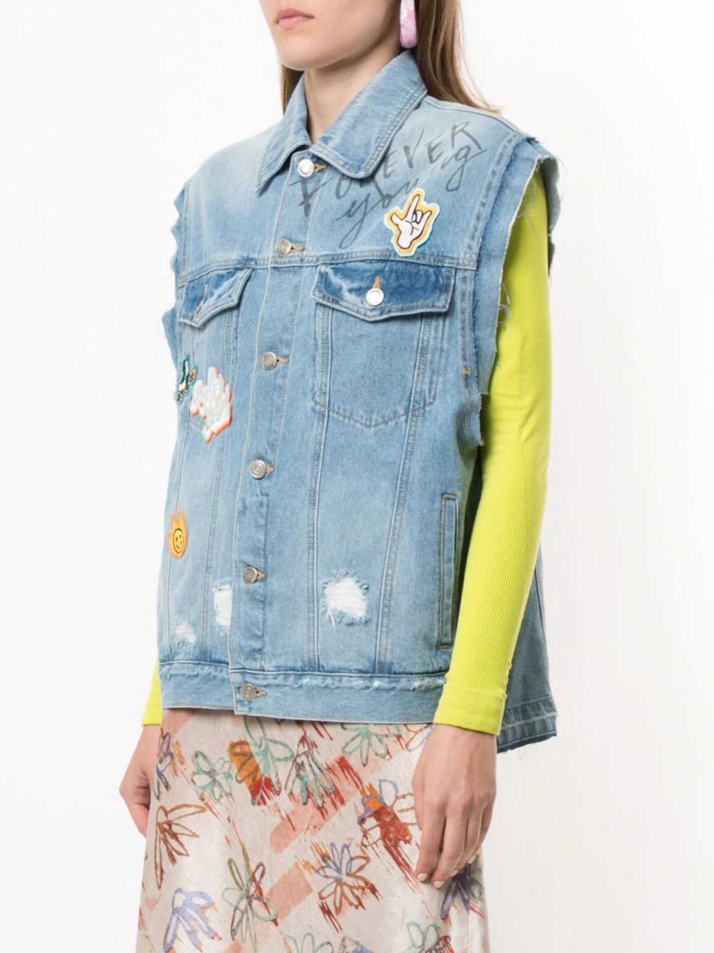 patch denim vest - 3