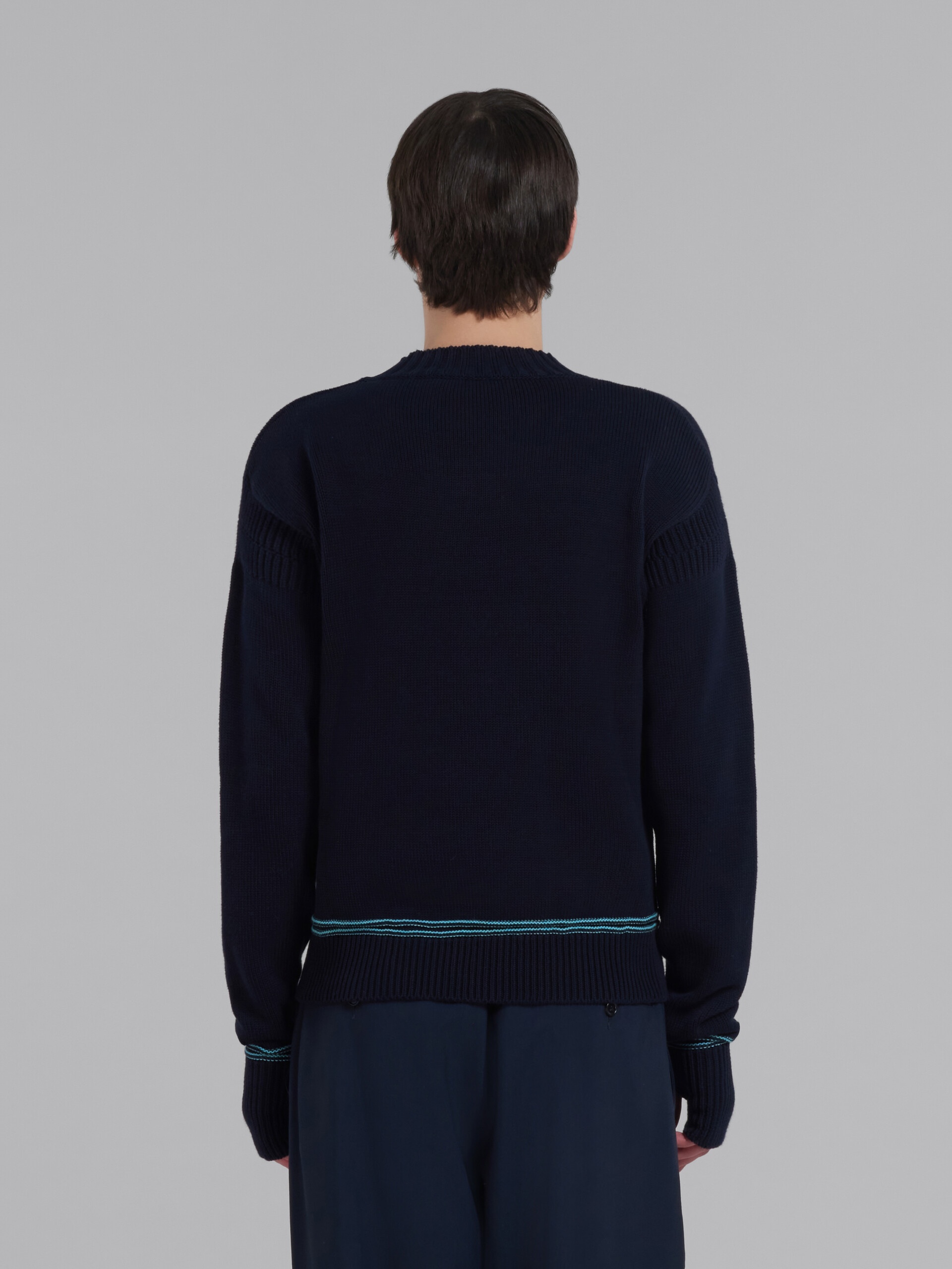 BLACK COTTON-KNIT SWEATER WITH INLAID LOGO - 3