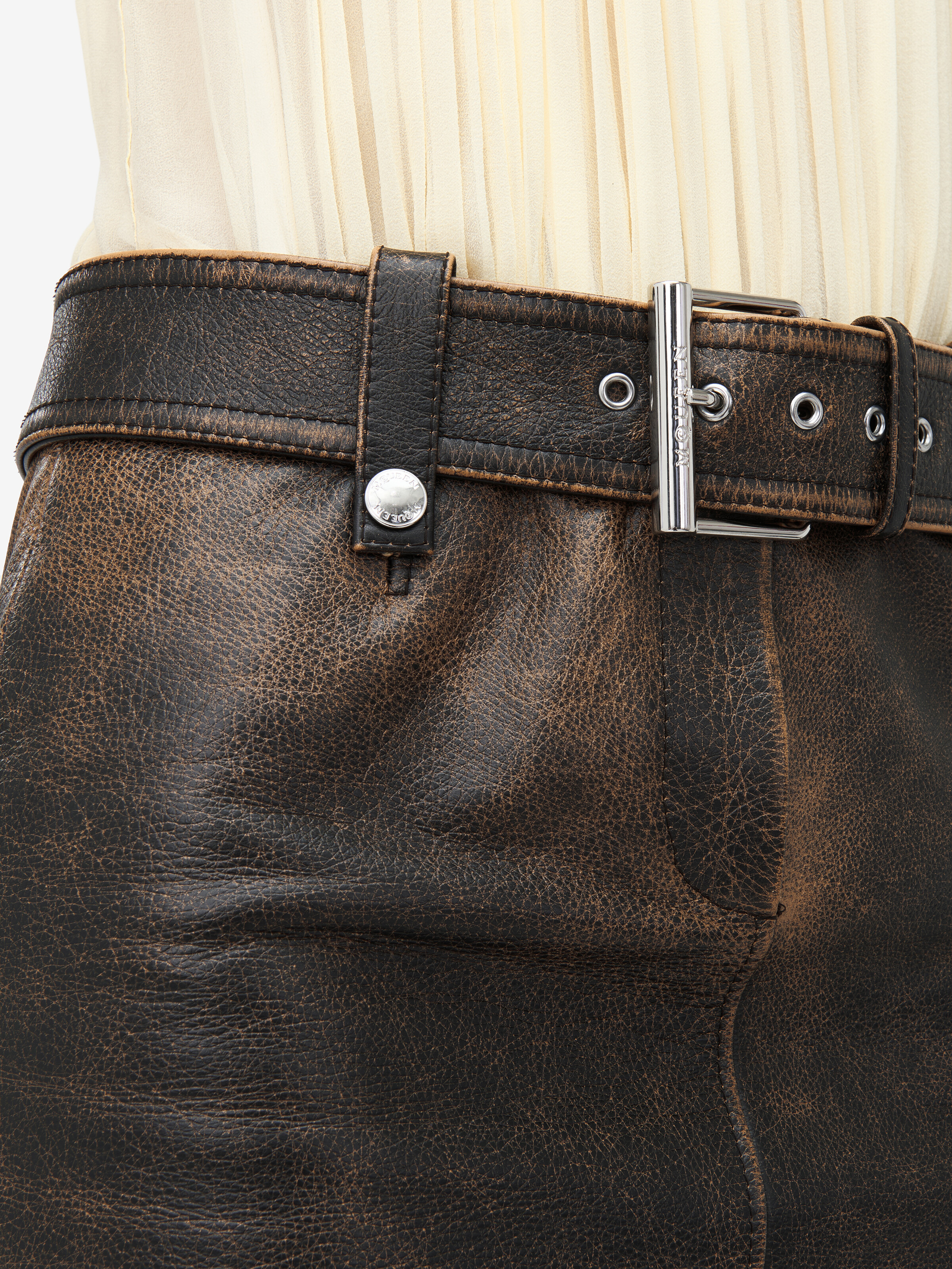 Brushed Leather Mini Skirt - 5