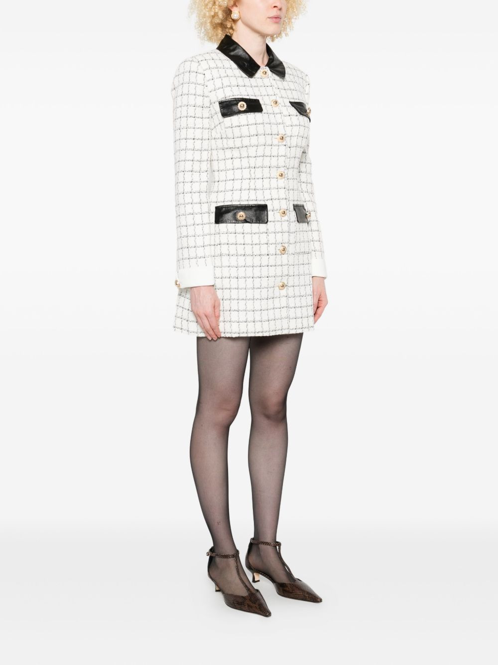 checked leather-trimmed mini dress - 3
