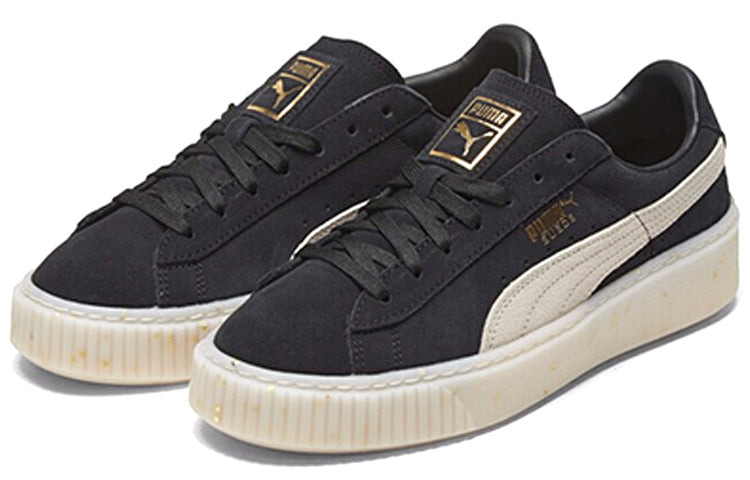 (WMNS) PUMA Suede Platform Black/White/Gold Board Shoes 365621-03 - 3