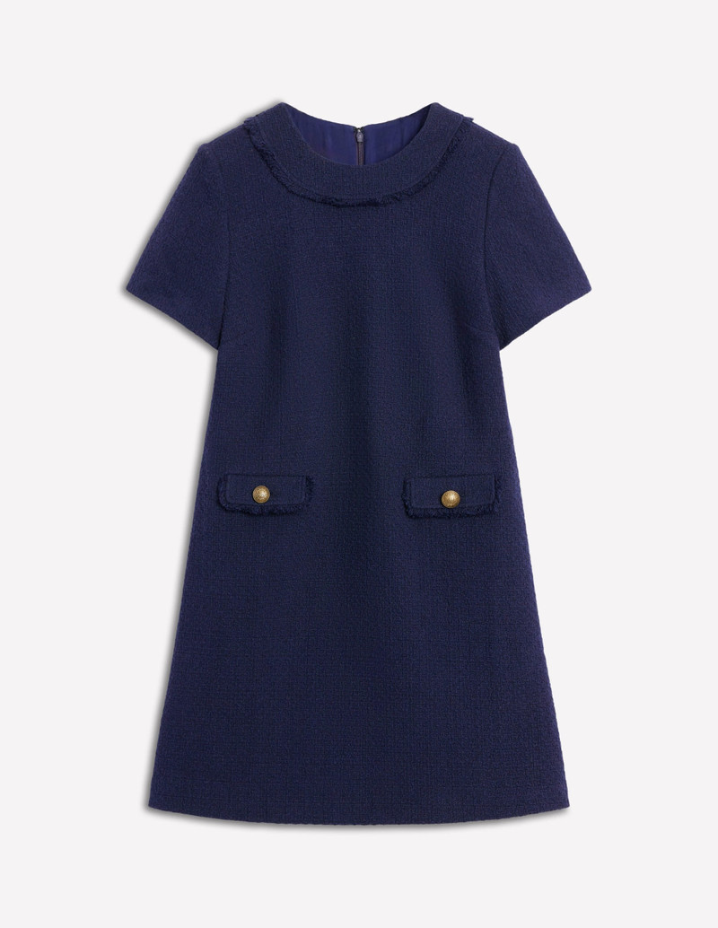 Evita Cotton Shift Dress-Navy 1