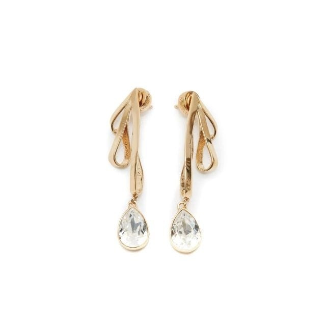 Gold earrings with crystal pendant - 2