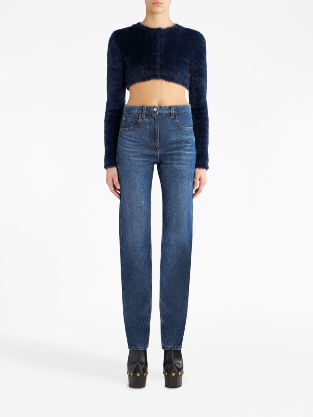 floral-embroidered high-waist jeans - 2