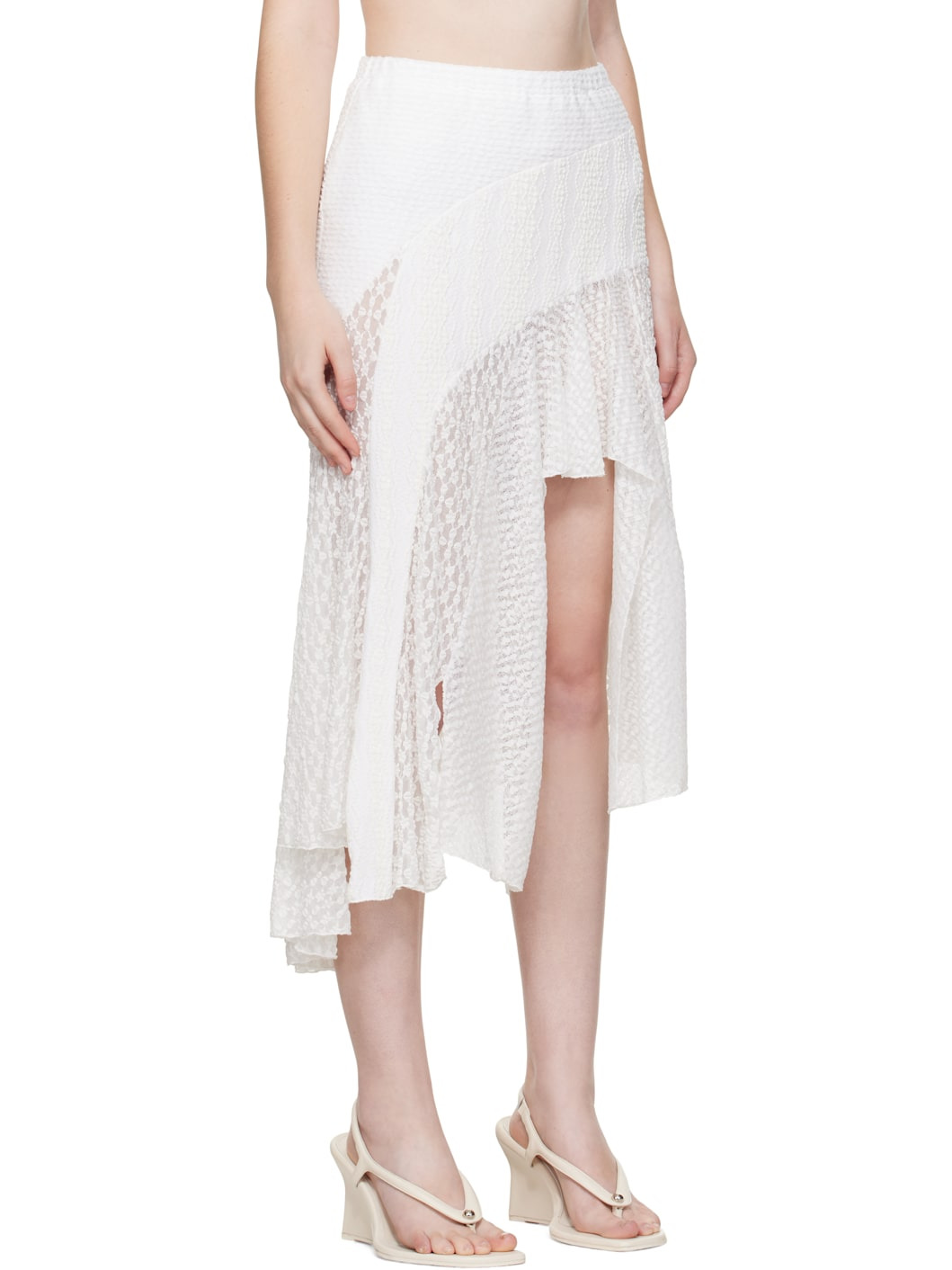 White Lace Trim Mermaid Midi Skirt - 2