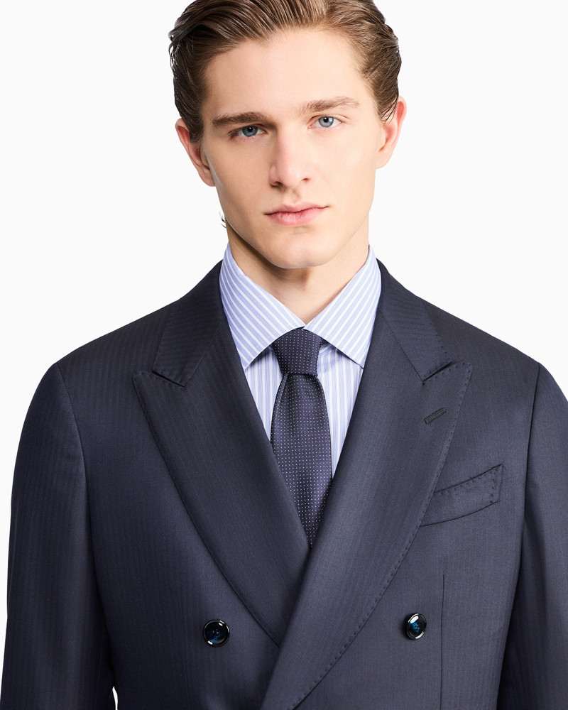 GIORGIO ARMANI ASV NAPOLI LINE DOUBLE-BREASTED PINSTRIPED SUIT IN CHEVRON VIRGIN WOOL outlook