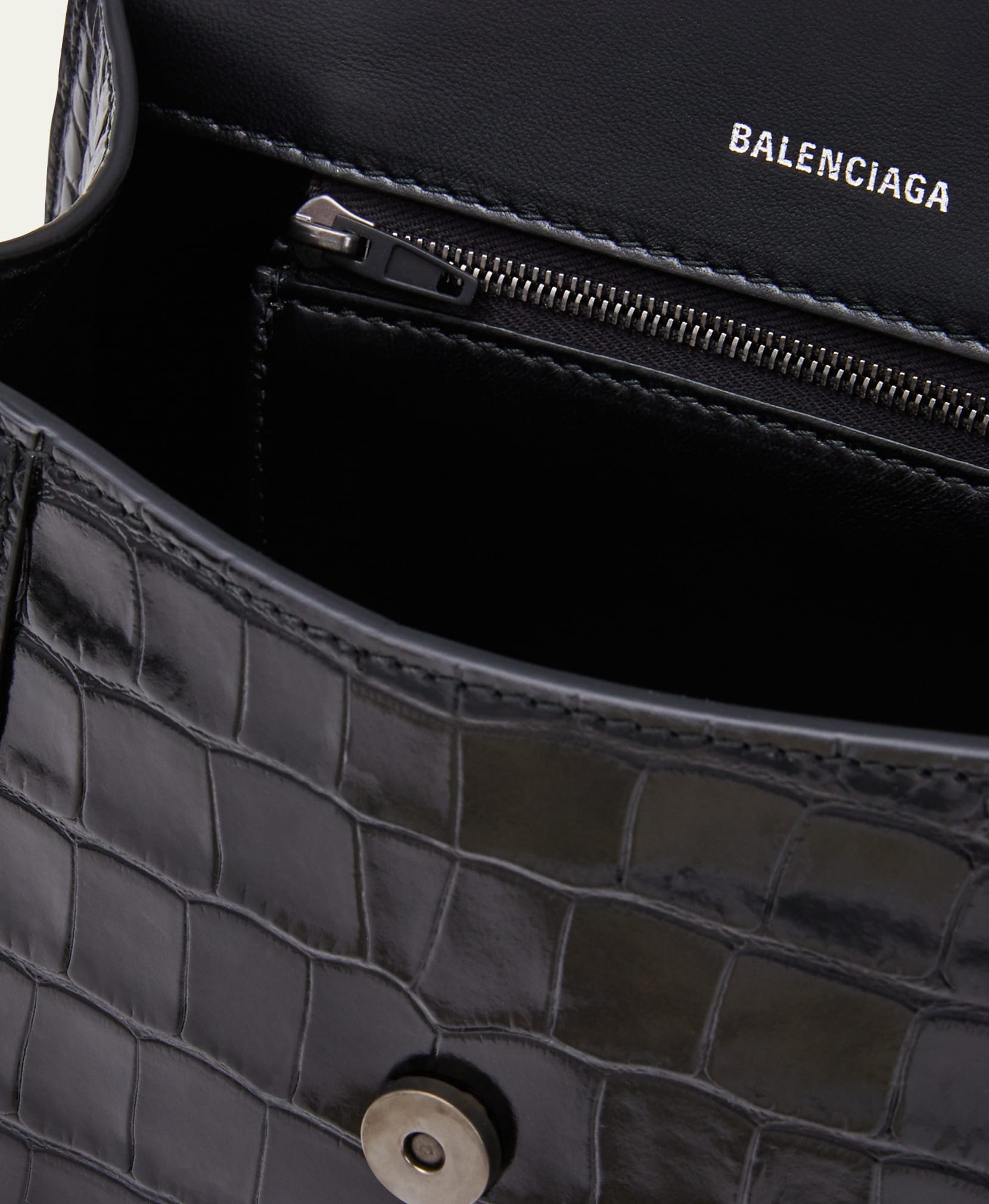 Hourglass Small Crocodile-Embossed Top-Handle Bag - 4