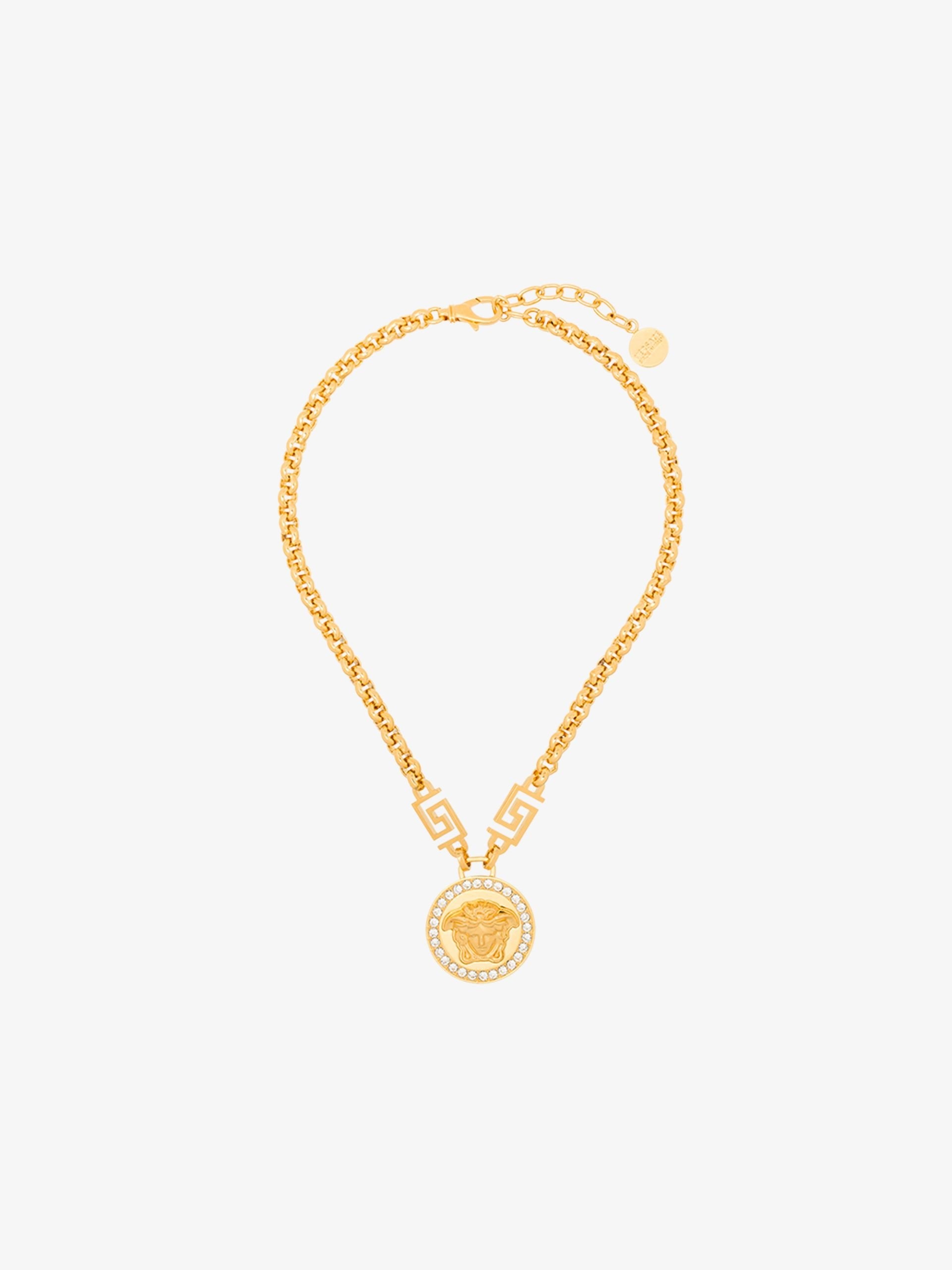 Gold Tone Icon Medusa Crystal Necklace - 1