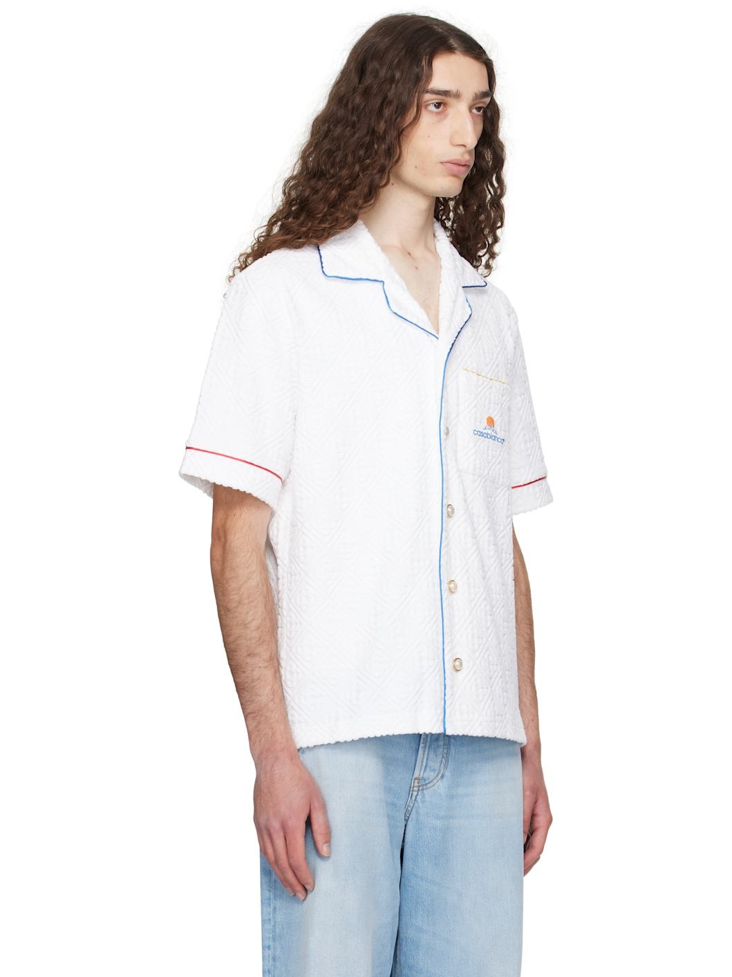 White Monogram Jacquard Towelling Short Sleeve Shirt - 2