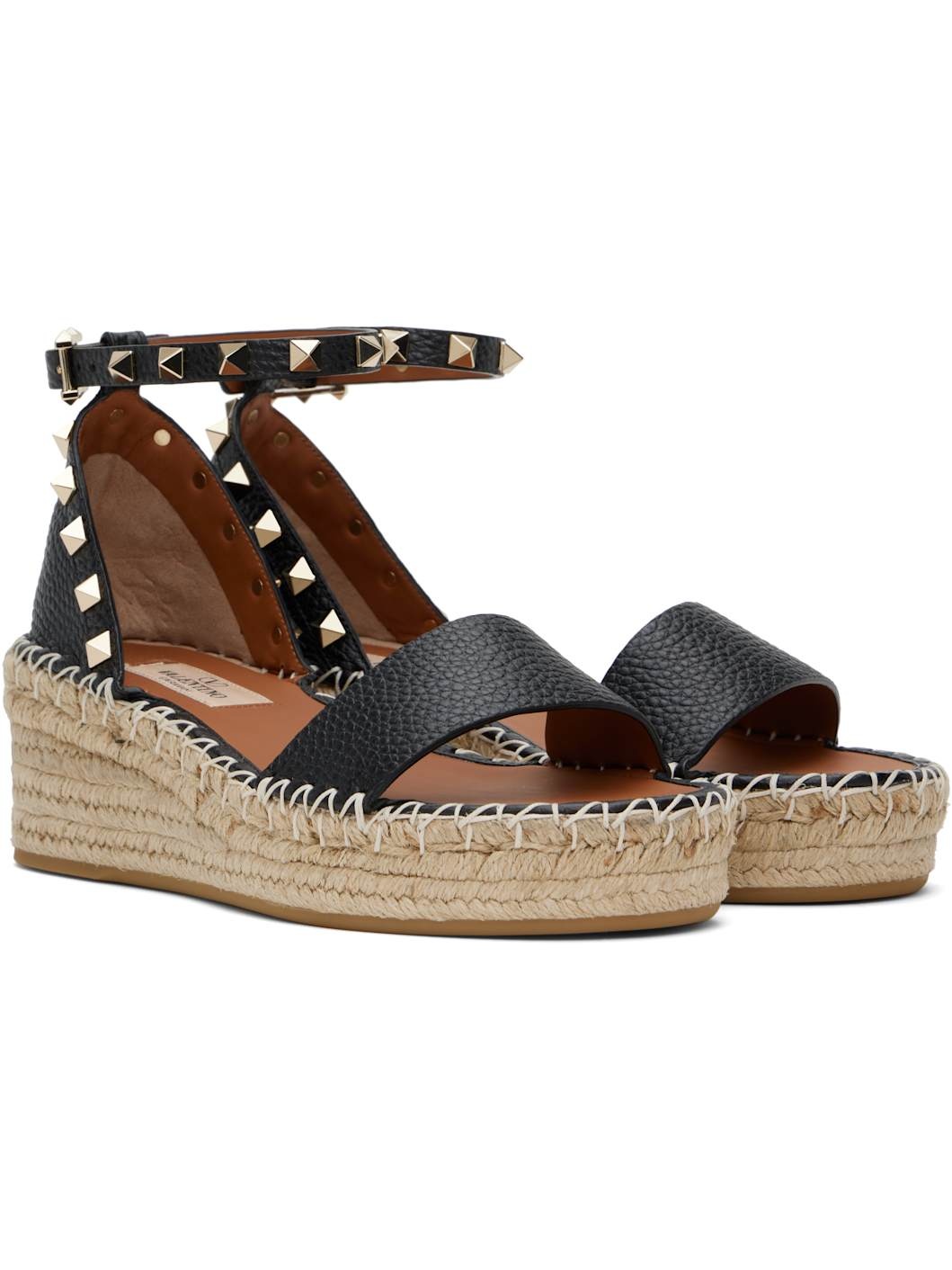 Black Rockstud Open Toe Flatform Flat Sandals - 4