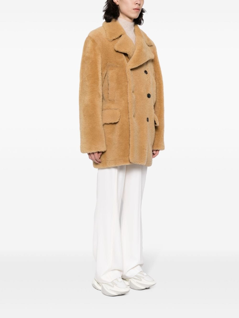 double-breasted shearling coat - 3