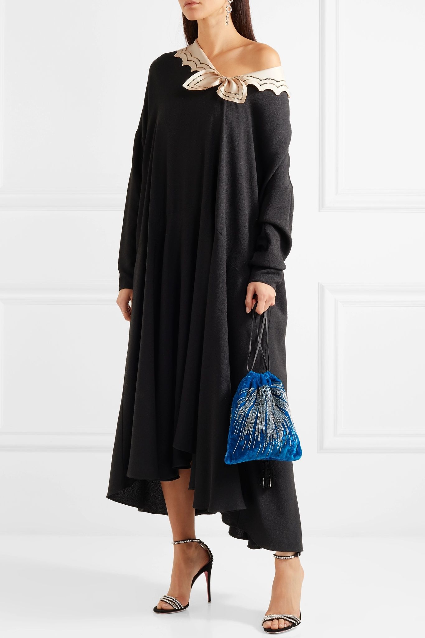 Oversized silk-trimmed crepe midi dress - 2