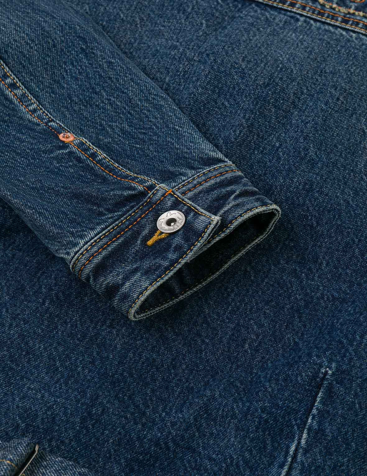 Distressed Seagull Print and Frayed Logo Patch Embroidery Relax Fit Denim Jacket - 15