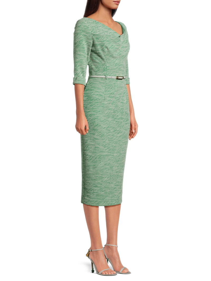 Women's Jackie Knit Three-Quarter-Length Sleeve Belted Midi-Dress - Prestigious Pine 4