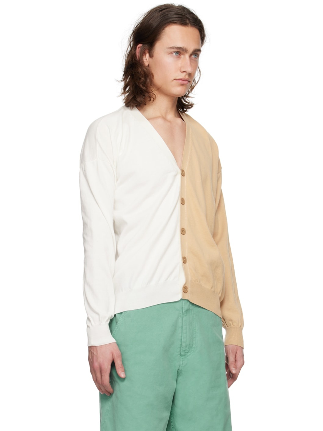 Beige & Off-White Paneled Cardigan - 2