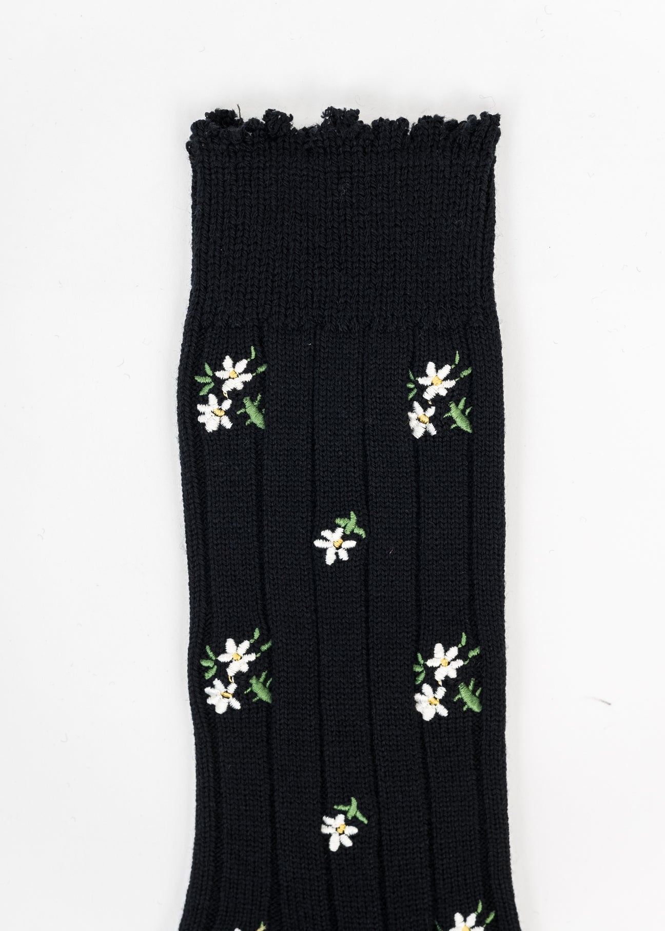 Black And White Embroidered Flora Socks - 3