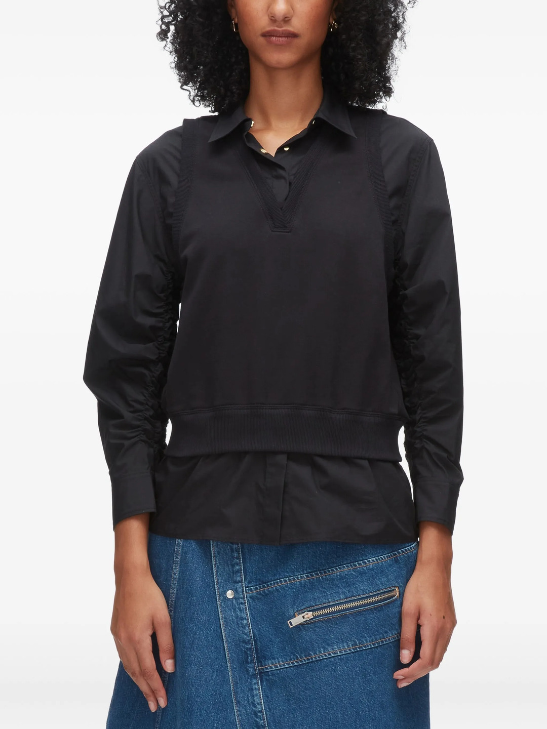 Ruched Shirt With Combo Vest - 3
