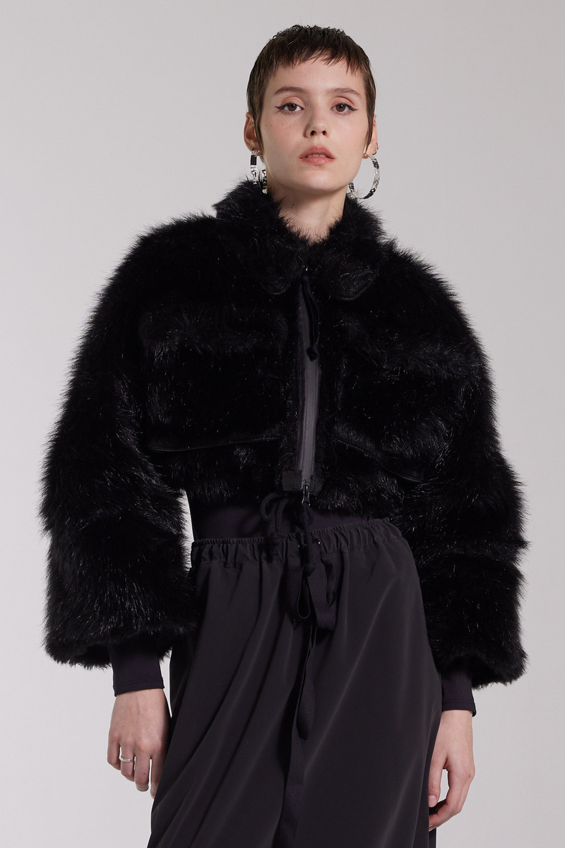 Stutterheim Lilla Tre Zip Faux Fur Black outlook