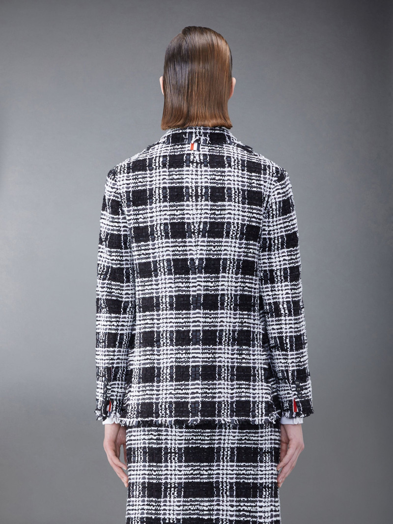 Thom Browne Prince of Wales Chenille Tweed Frayed Classic Sport Coat outlook