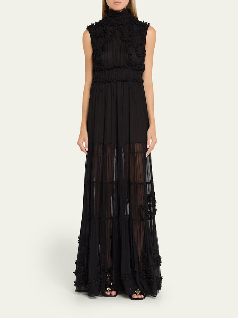 ULLA JOHNSON Verona Smocked Silk Turtleneck Gown outlook