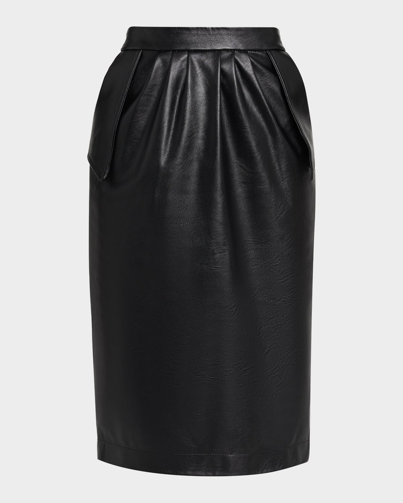 Vegan Leather Gathered Midi Pencil Skirt 1