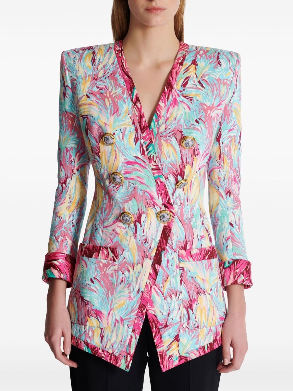 feather-print cotton blazer - 5