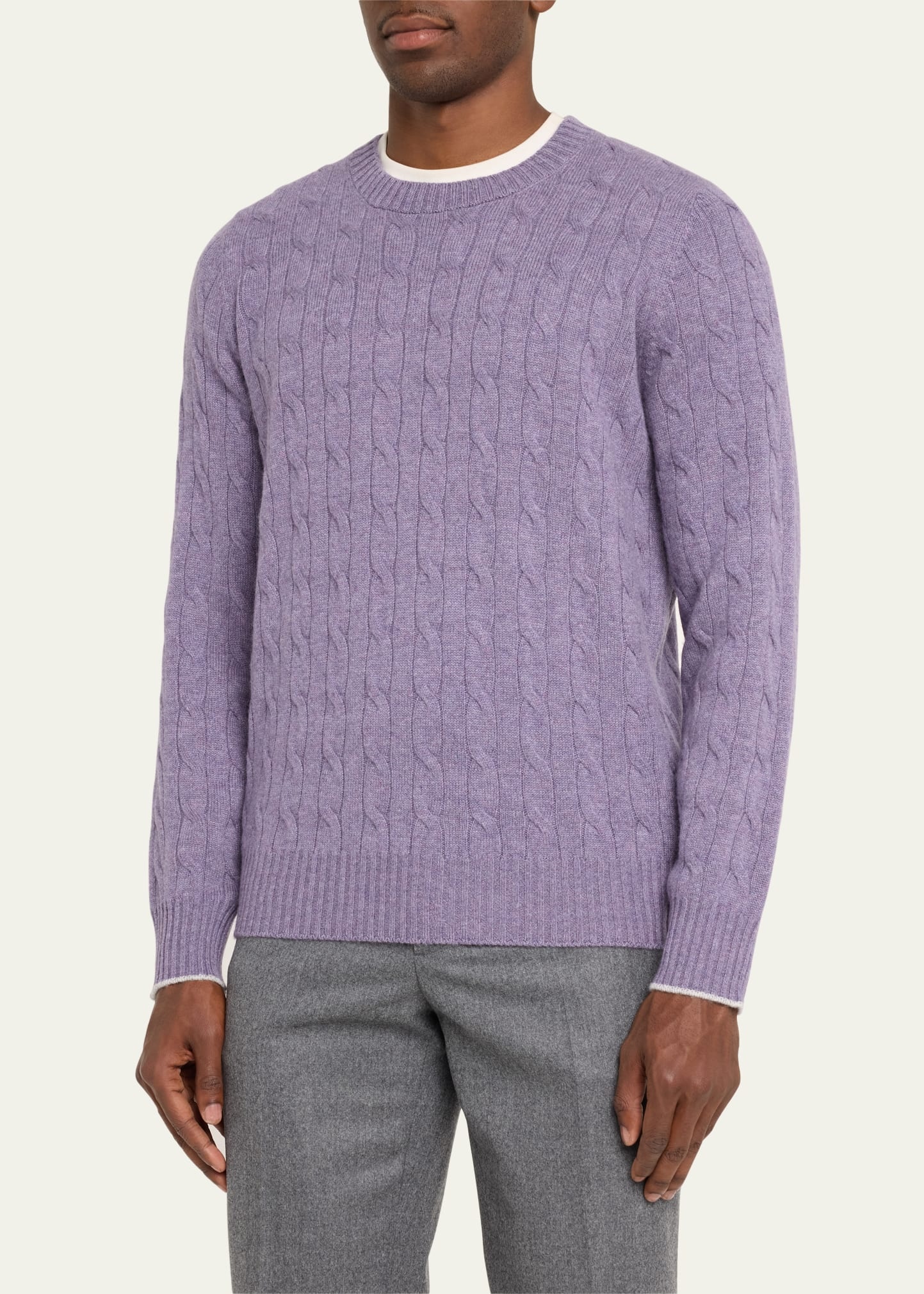 Men's Cashmere Cable Knit Crewneck Sweater - 4