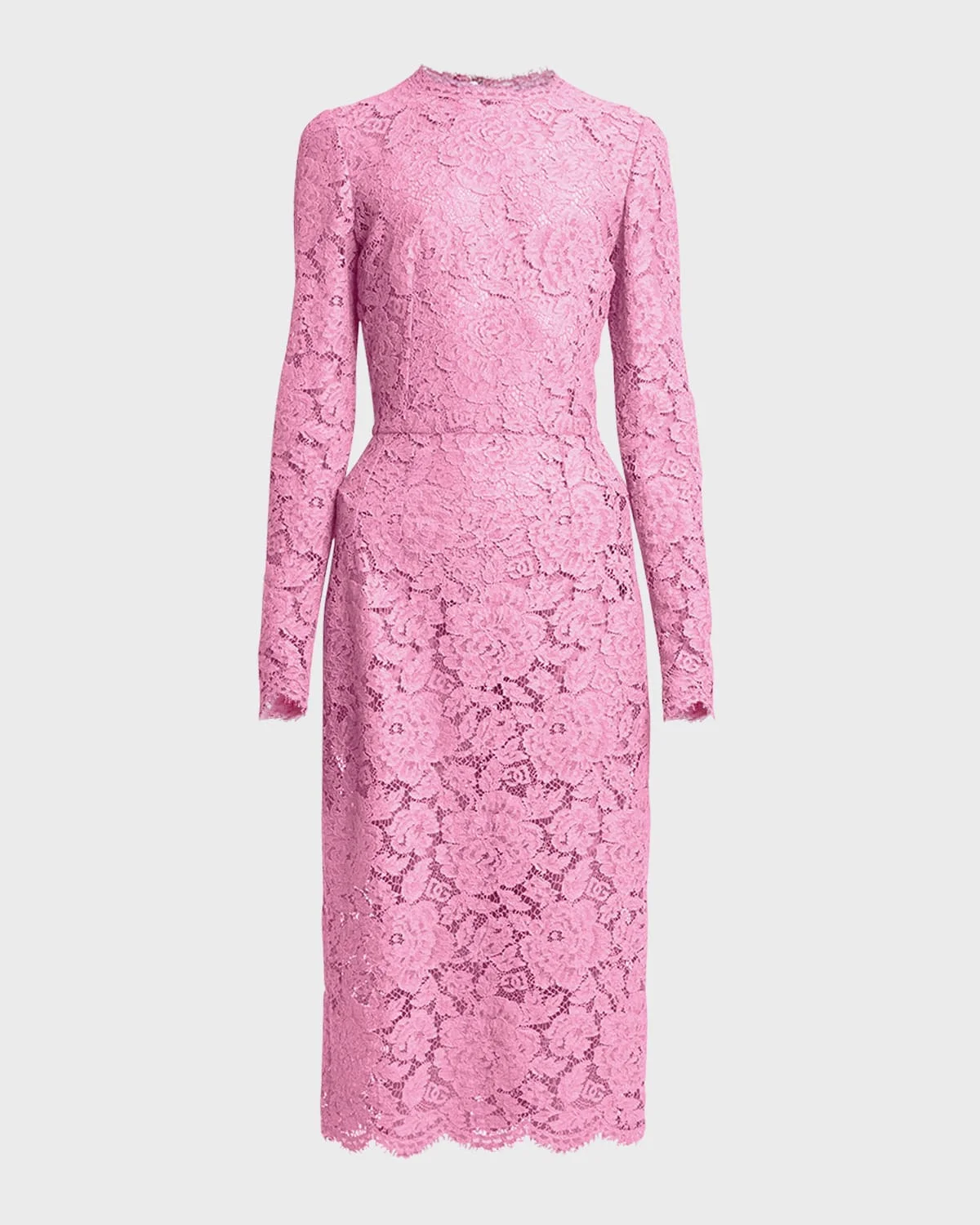 Floral Lace Long-Sleeve Midi Dress - 1