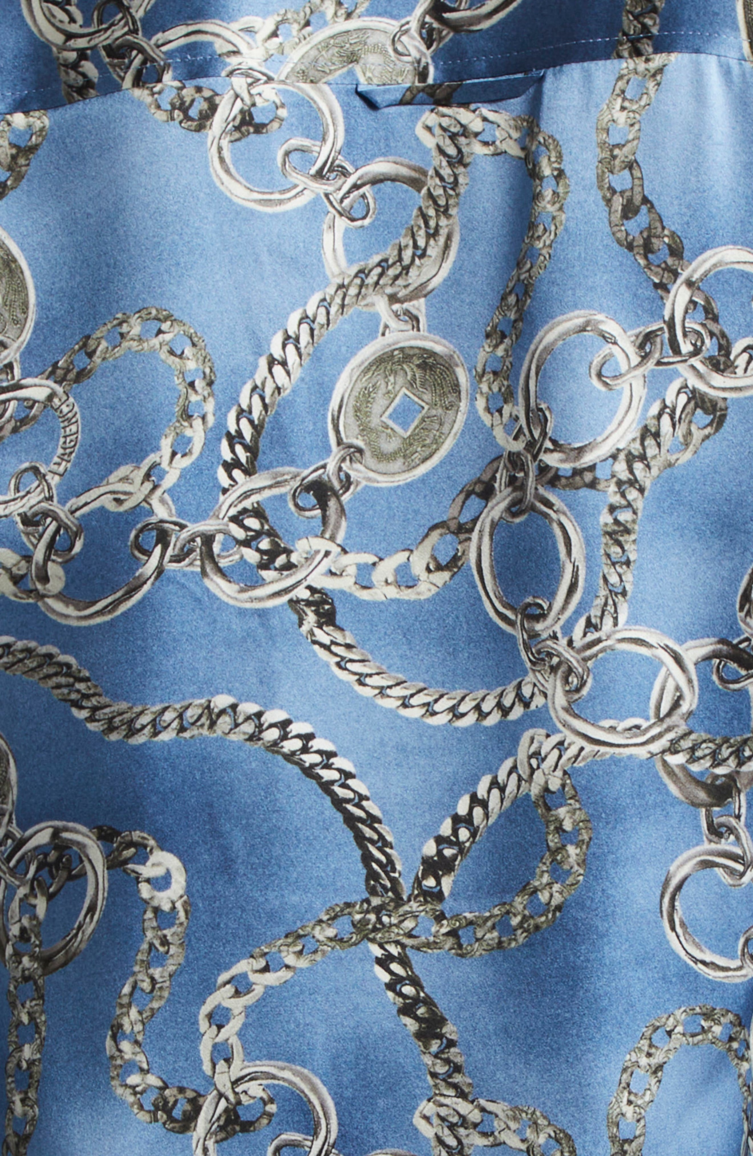 L'AGENCE Dani Chain Print Silk Button-Up Shirt in Blue Horizon/Silver Good Luck at Nordstrom - 7