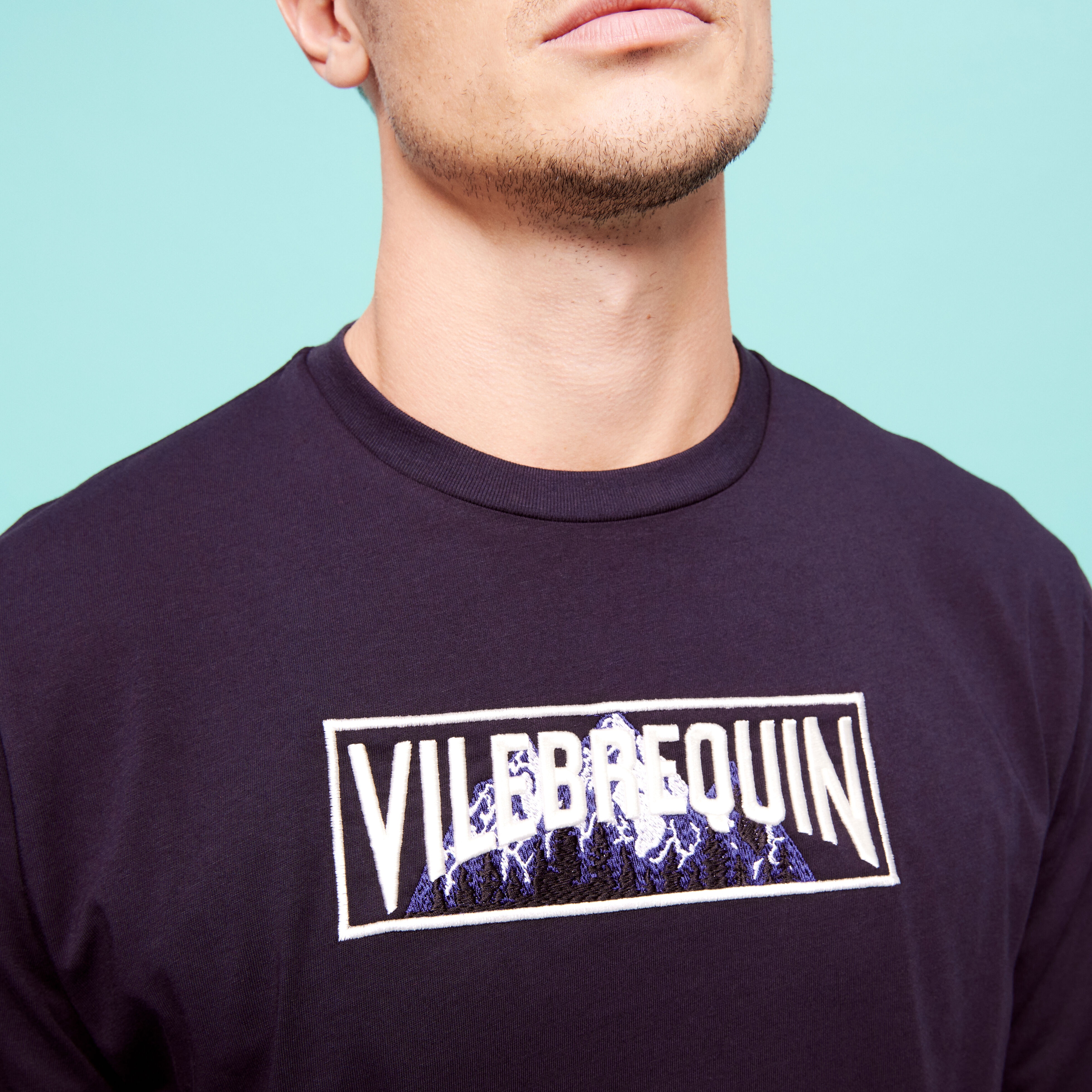 Men Long Sleeves Cotton T-Shirt Embroidered Moutain Patch - 5