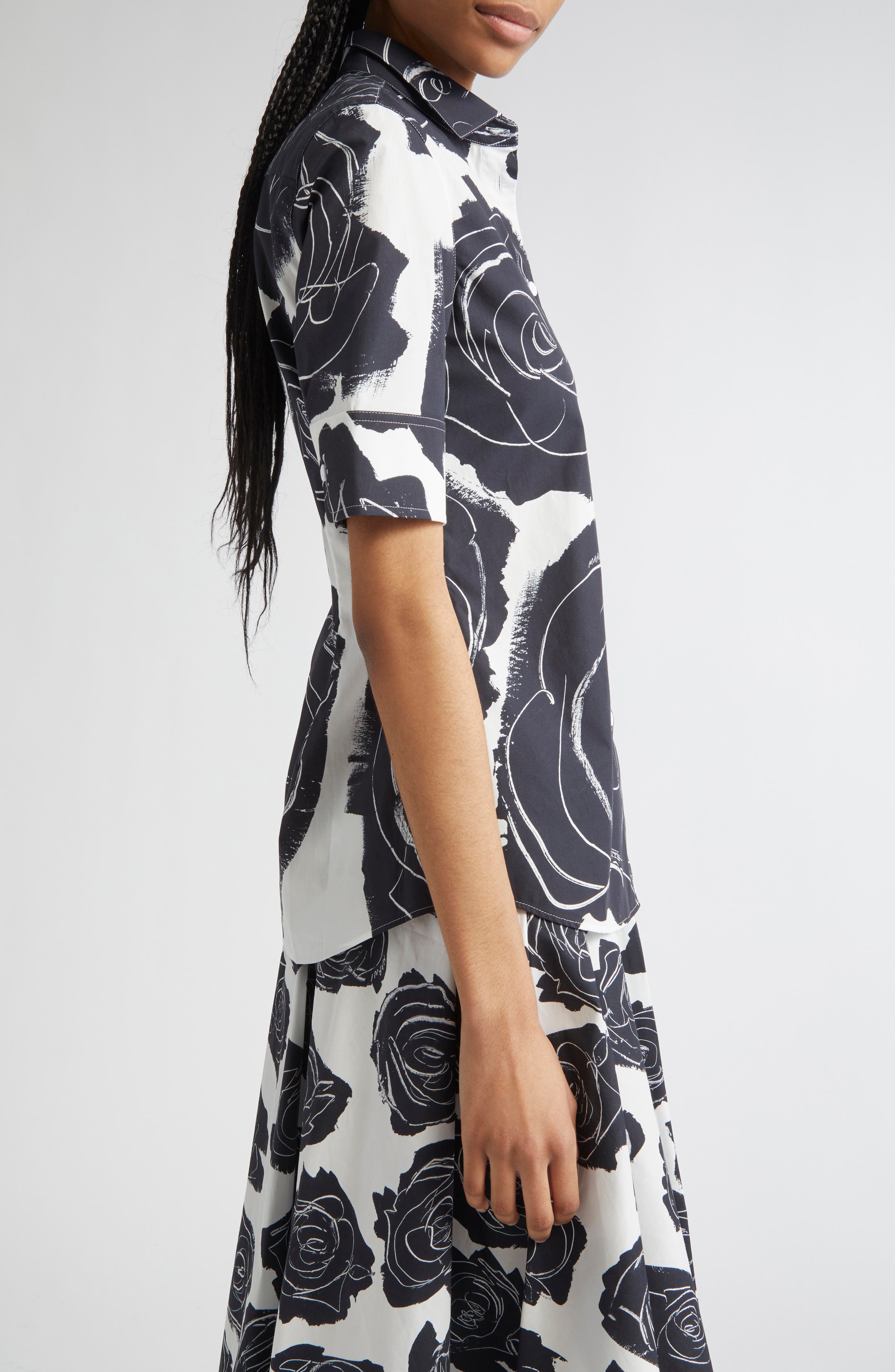 Marni Rose Print Cotton Poplin Shirt in Lily/white at Nordstrom - 4