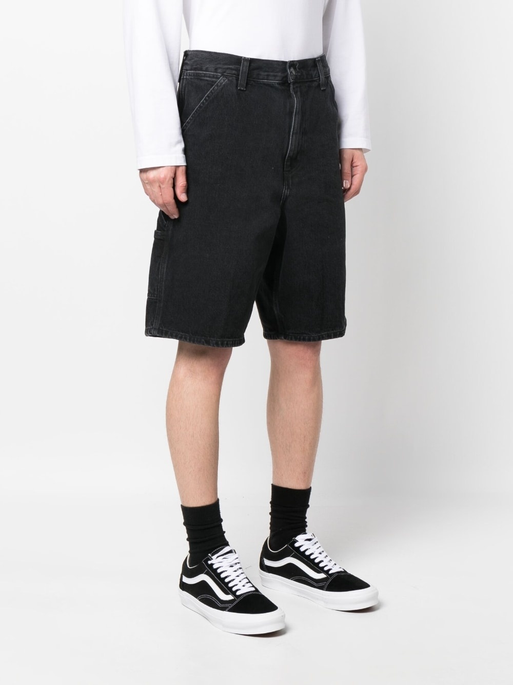 logo-patch denim cargo shorts - 3