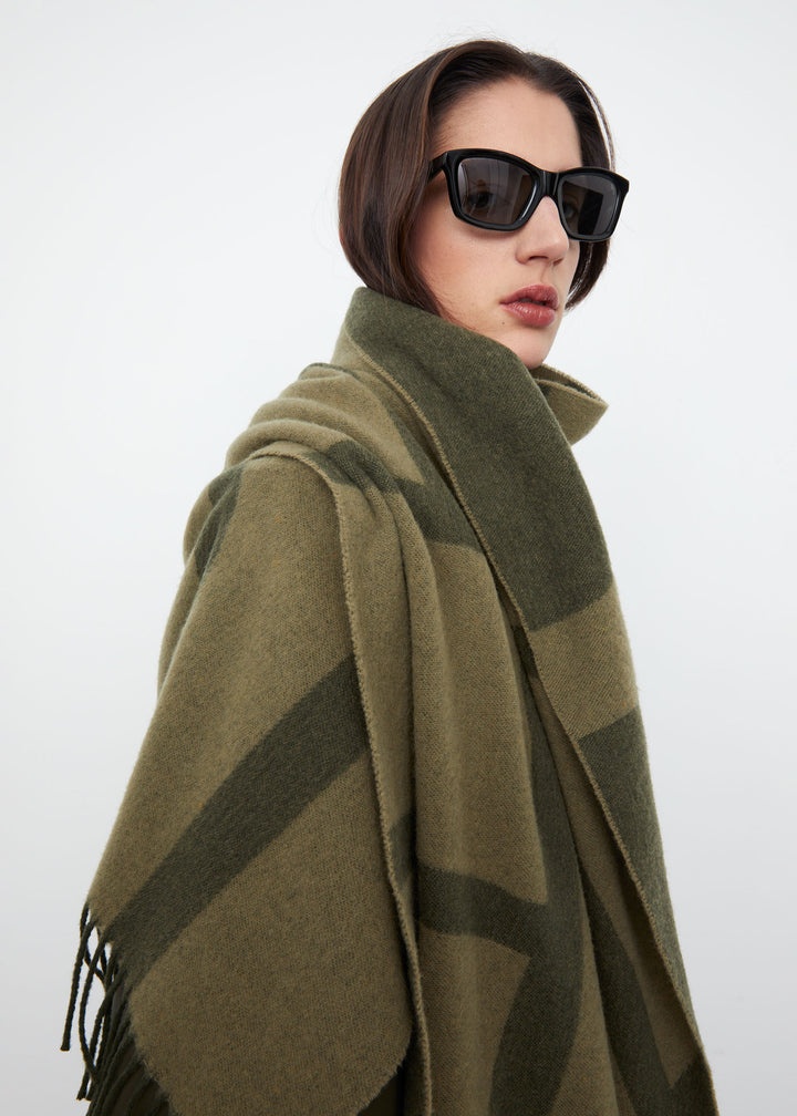 Monogram jacquard wool scarf sage - 3
