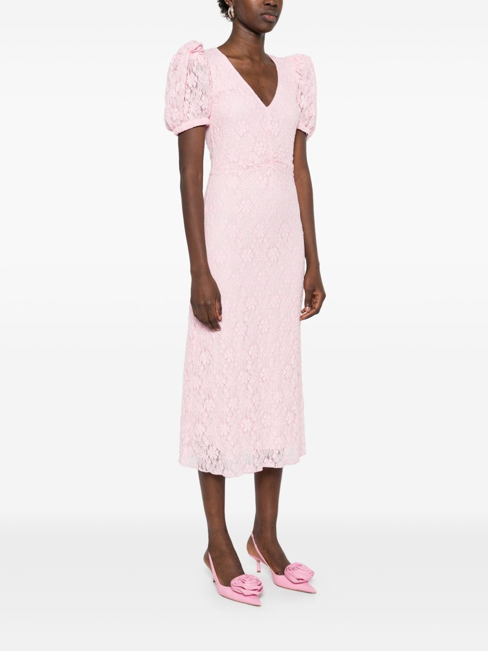 lace puff-sleeve midi dress - 3