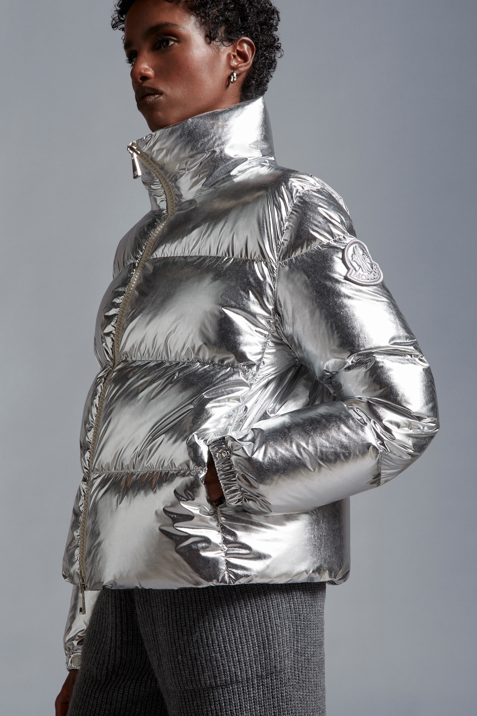 Meuse Metallic Down Jacket in Silver - Moncler