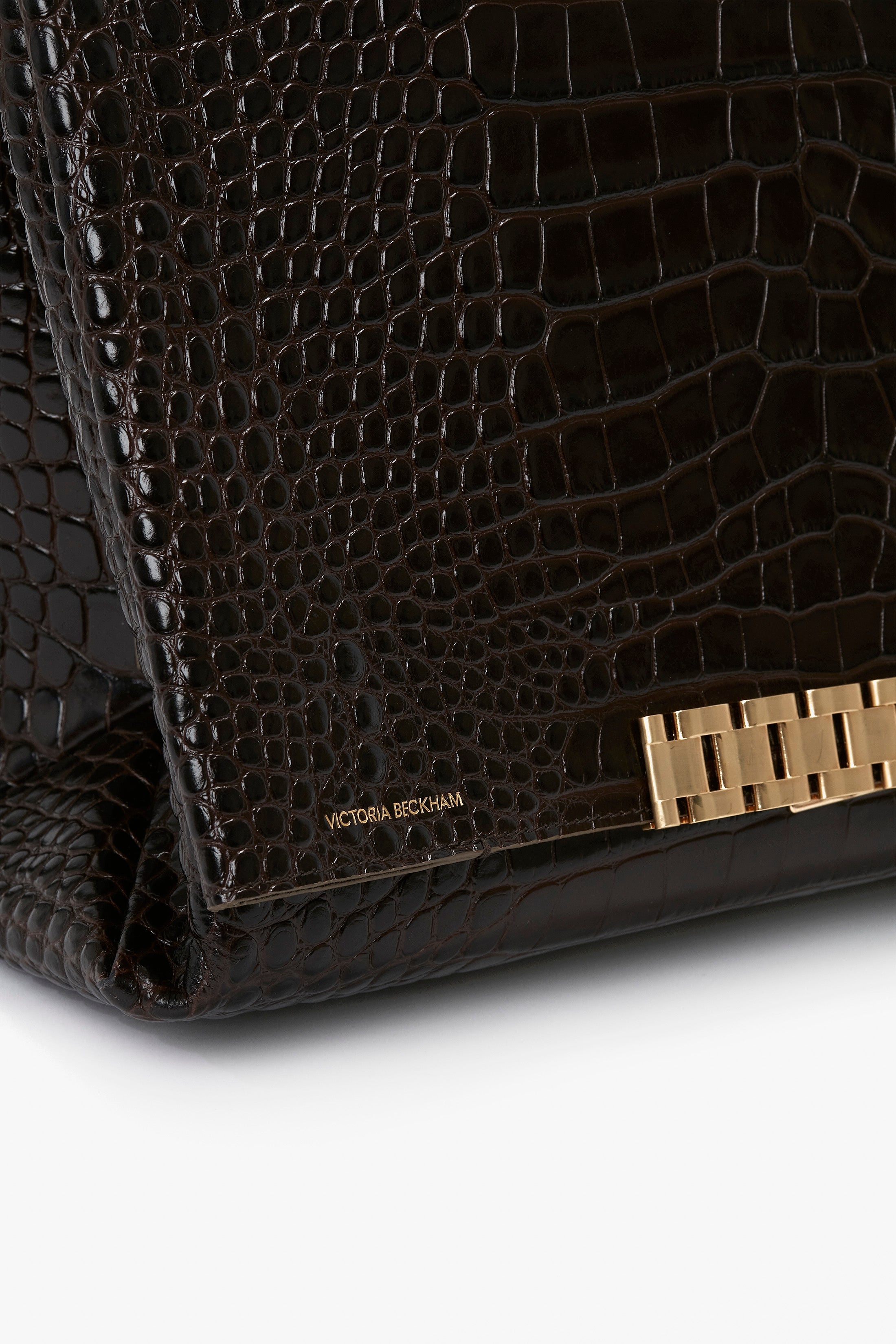 Jumbo Chain Pouch In Chocolate Croc-Effect Leather - 7