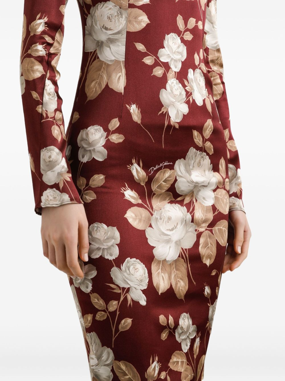 rose-print square-neck midi dress - 5