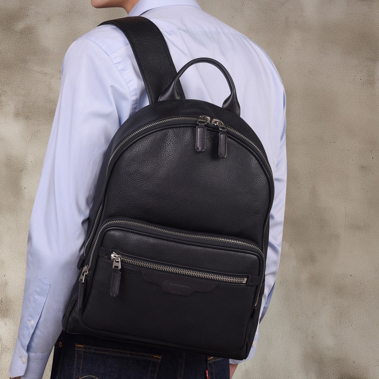 Black tumbled leather backpack - 2