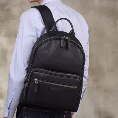 Santoni Black tumbled leather backpack outlook