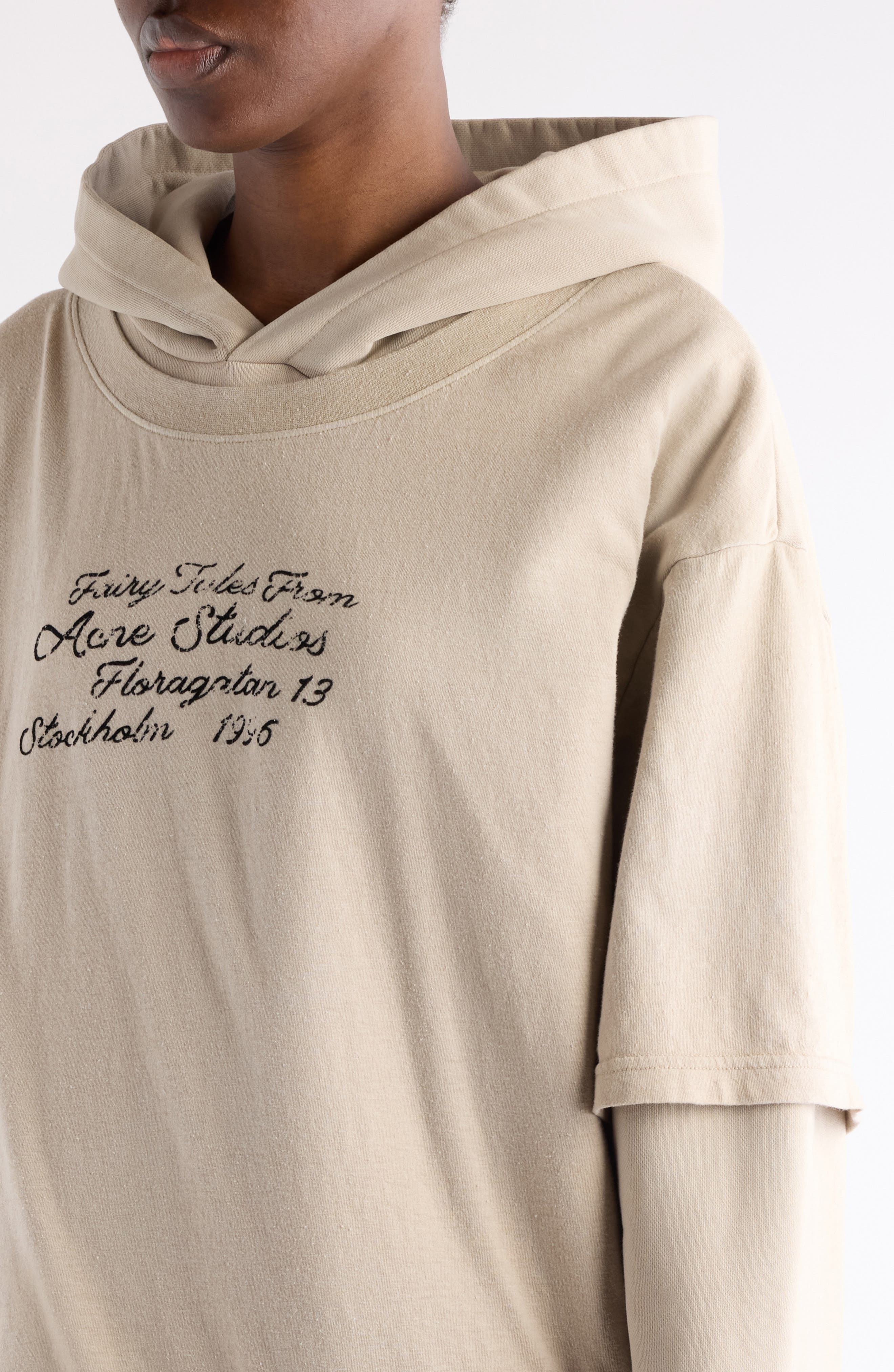 Acne Studios Floor Fairy Tale Layered Logo Graphic Hoodie in Faded Beige at Nordstrom - 5