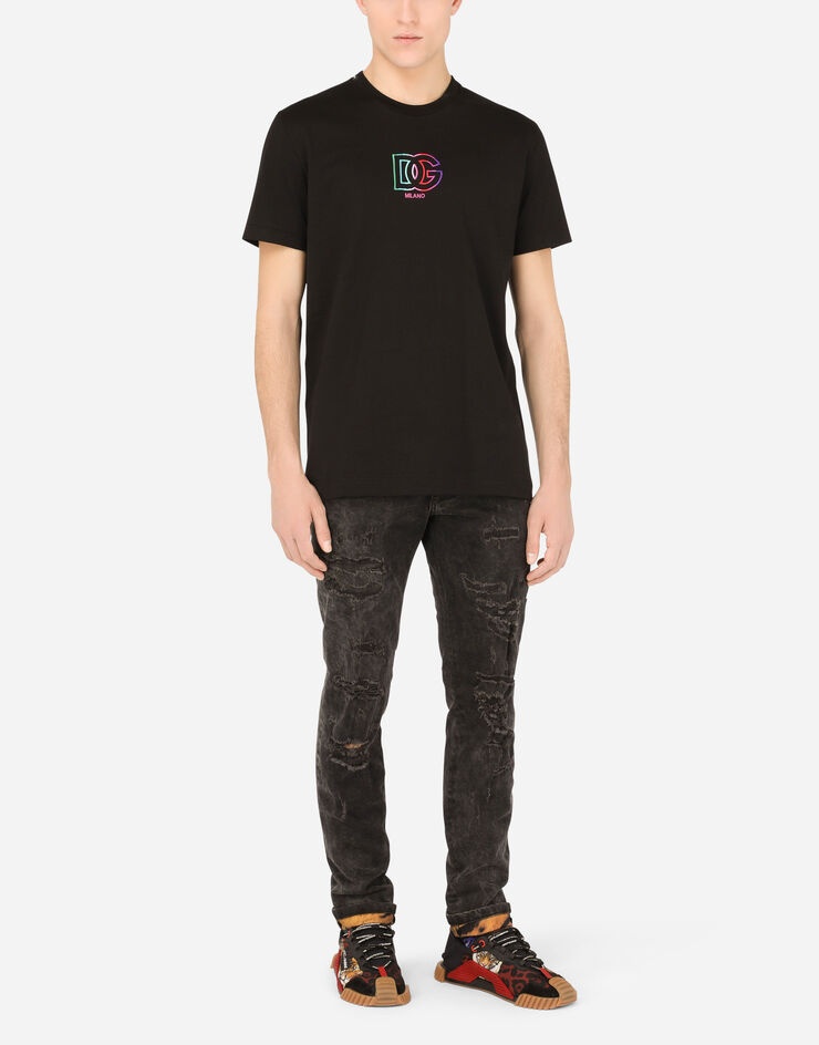 Cotton T-shirt with multi-colored DG embroidery - 6