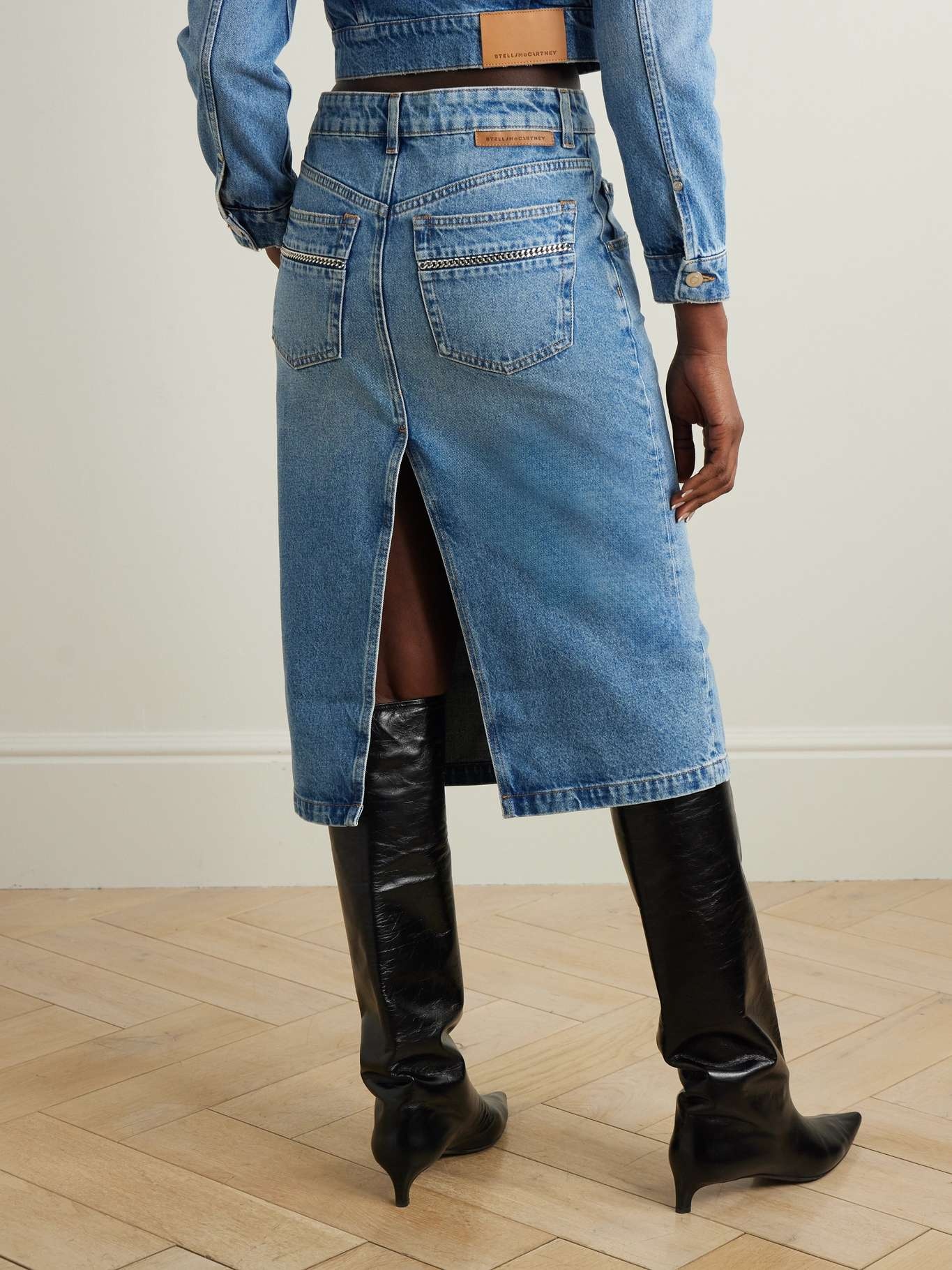 Embellished organic denim midi skirt Blue - 3