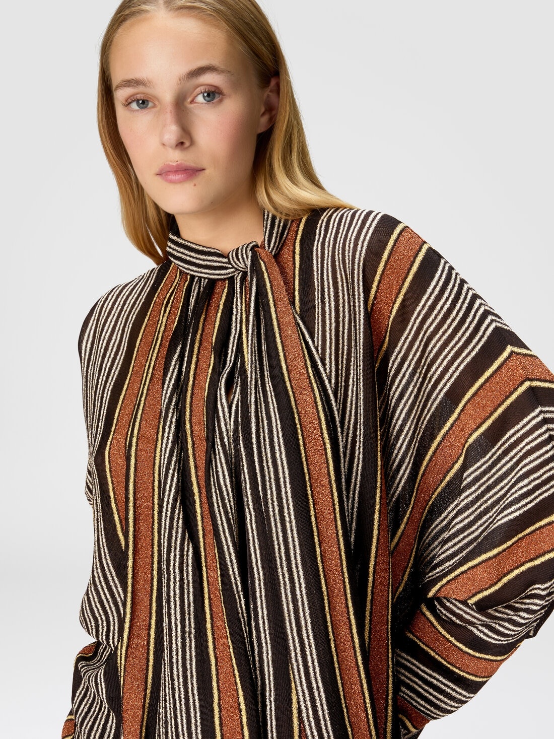 Blouse with scarf collar in lamé striped viscose - 5