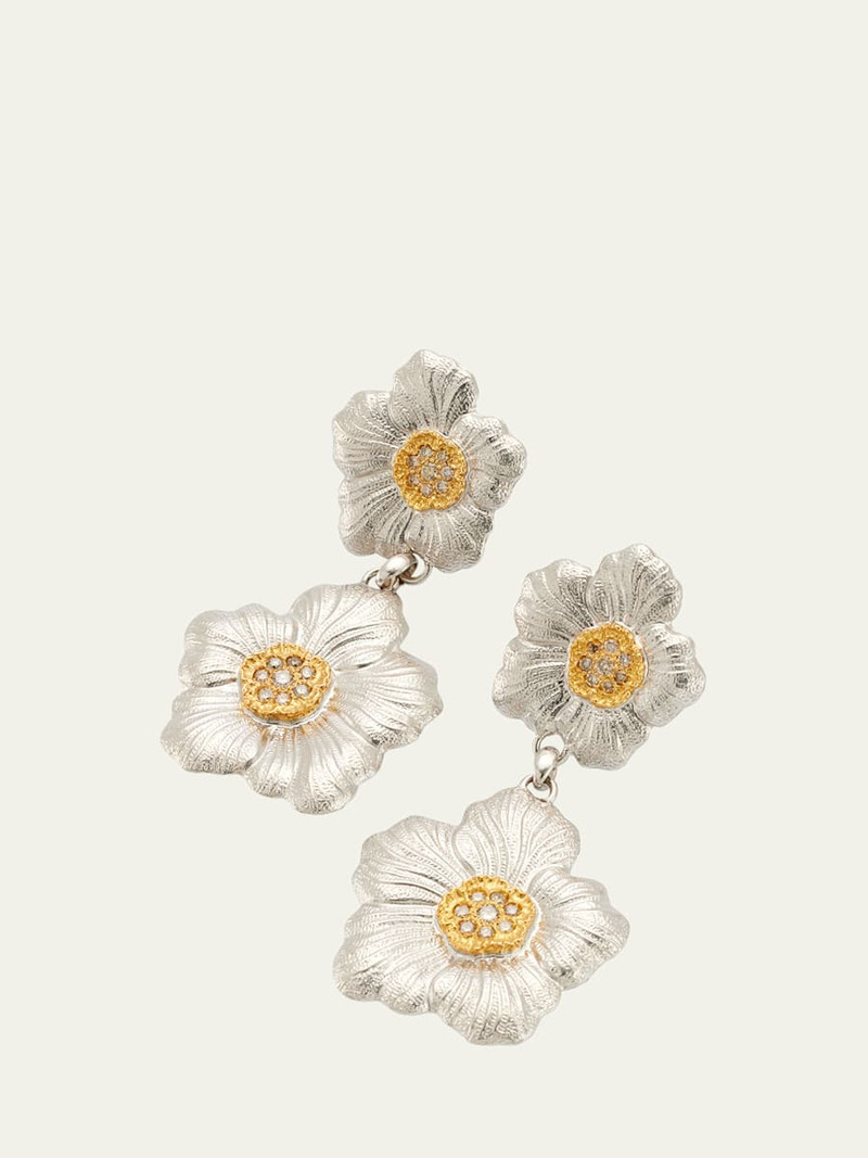 Buccellati Blossoms Gardenia Silver, Gold and Brown Diamond Pendant Earrings outlook