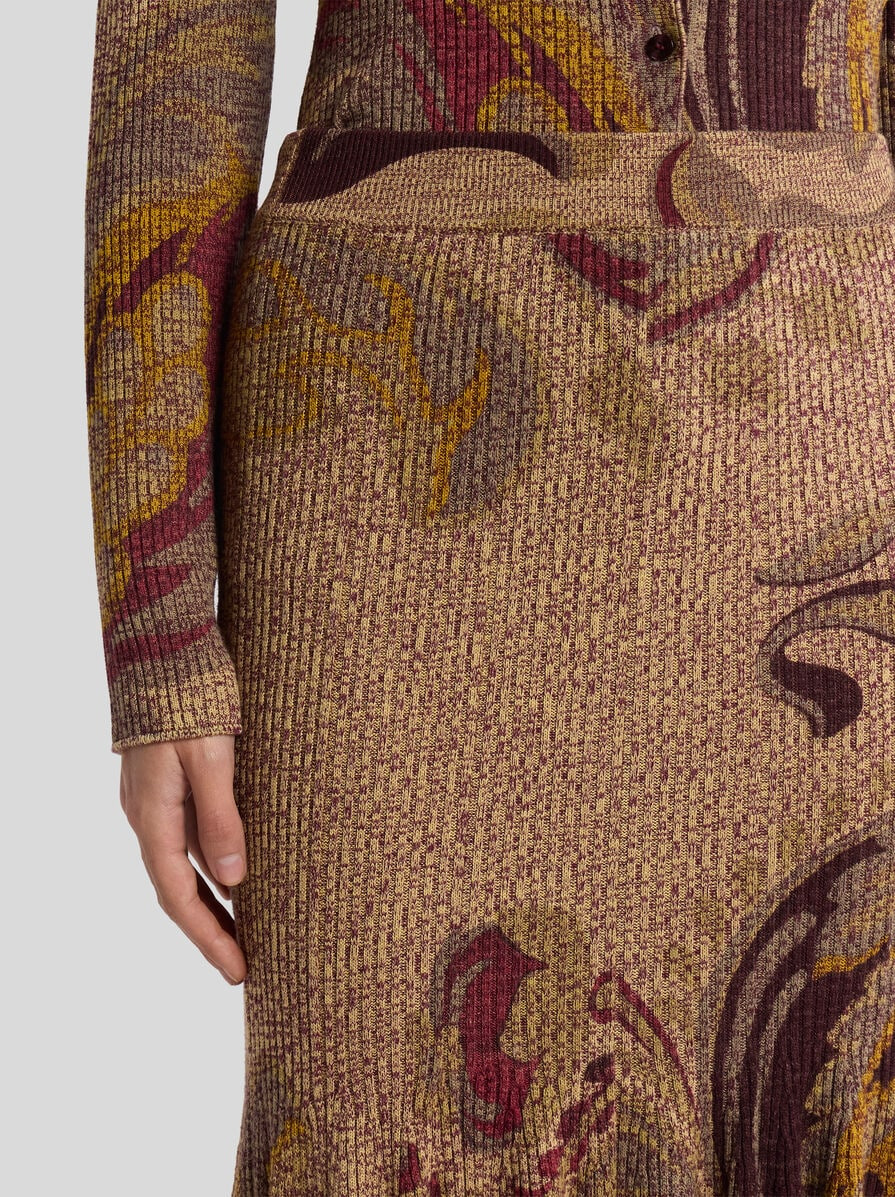 RIBBED WOOL MAXI SKIRT WITH FLORAL MOTIF - 3