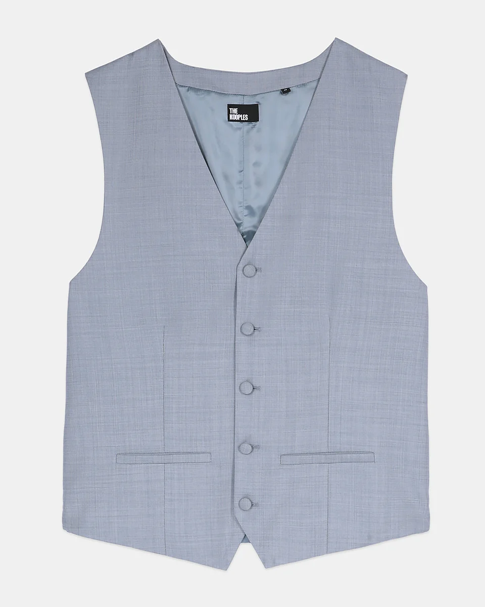 LIGHT BLUE SLIM FIT WOOL SUIT VEST - 1