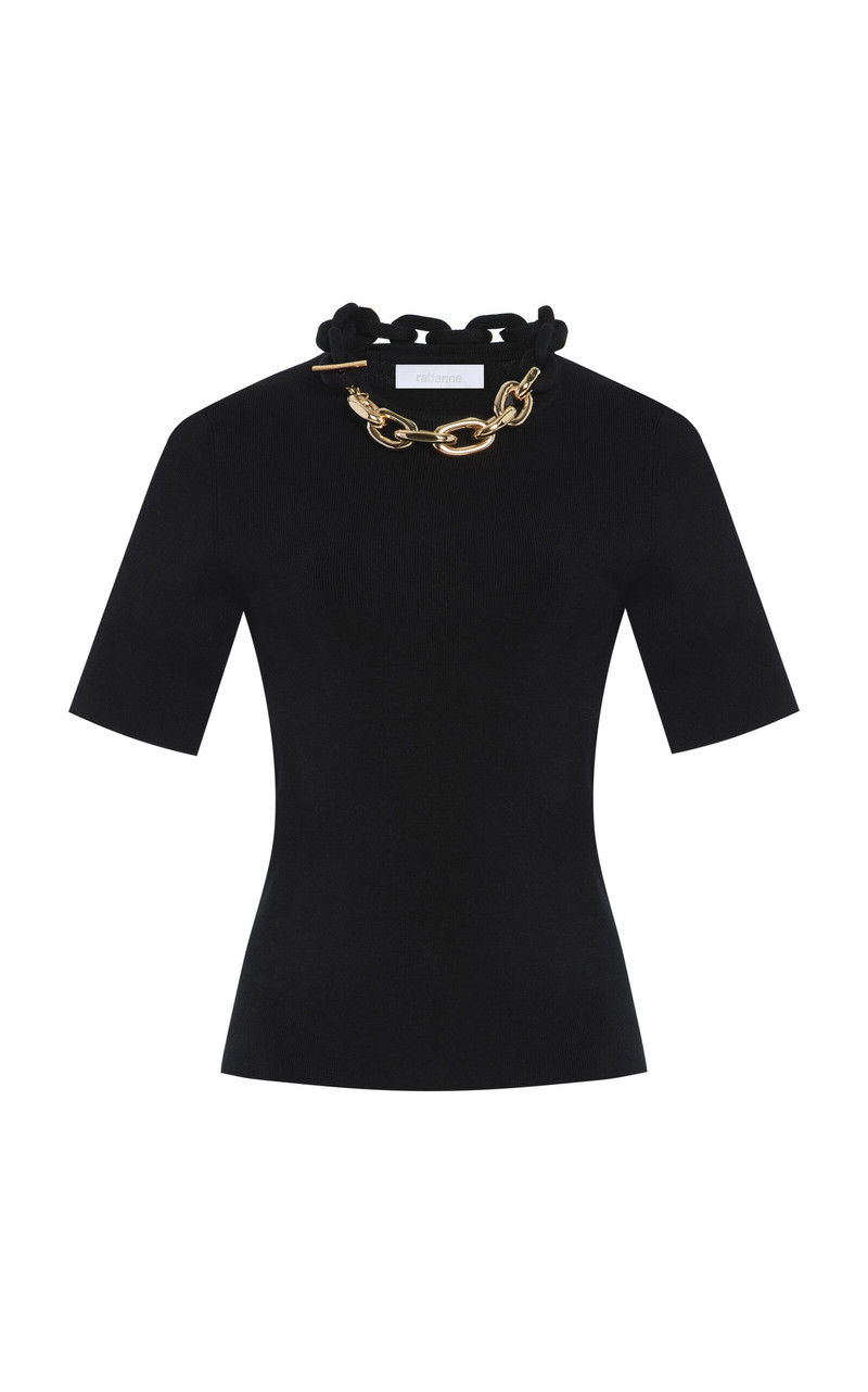 Chain-Detailed Knit Sweater black - 1
