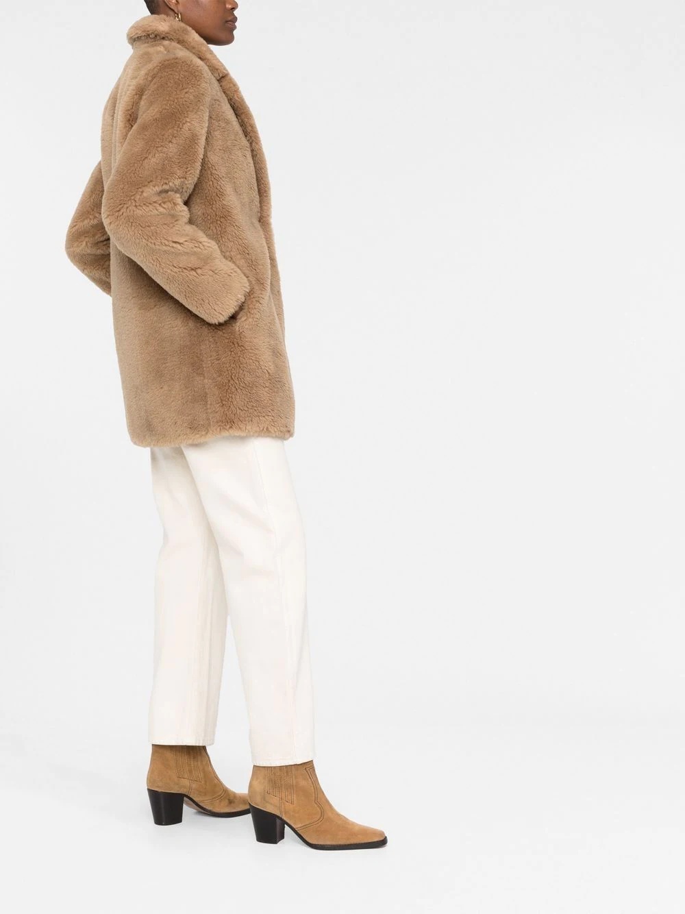 fitted faux-fur button coat - 6